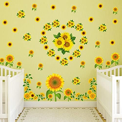 Adesivo de parede de girassol Decalques de parede de margarida amarela Decalques de parede 3D Decalques florais DIY Removável Girassol