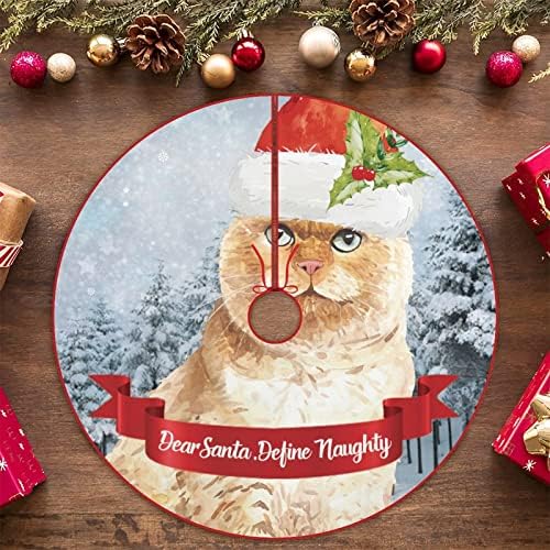 Gato no chapéu de natal querido Papai Noel, defina saia de árvore de Natal travessa 48 polegadas fofas usando chapéu rústico Saias