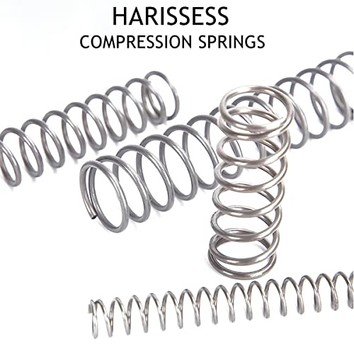 Harissess 20pcs Springs de compressão mecânica, diâmetro do fio 0,047 polegadas, OD 0,39 polegadas, comprimento livre 1,57 polegada 304 Aço inoxidável mola compactada estendida