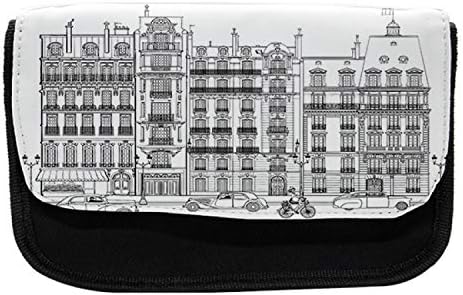 Caixa de lápis de Paris Lunarable, fachadas de construção na França, bolsa de lápis de caneta com zíper duplo, 8,5 x 5,5, branco