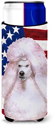 Tesouros de Caroline BB9717TBC Branco Standard Poodle Patriótico Garoto Alto Hugger, lata de manga mais refrigerada