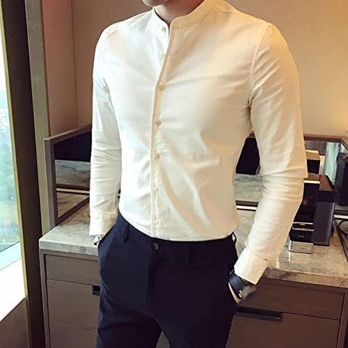 Botão de colar de suporte masculino Camisa casual Slim Fit Slave Dress camisas de algodão Button Up camisa de negócios