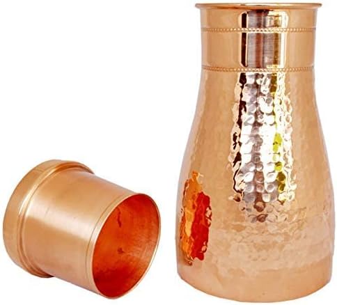 Jarras de design marteladas de cobre puras e garrafas de cabeceira com armazenamento de garrafas de água com tampa