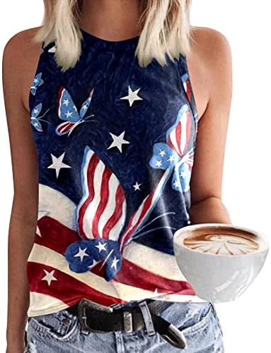 4 de julho Camisas para mulheres bandeira dos EUA Summer Summer Sleesess O-Gobes Tanks Tops Stripes Tie-Dye Patriótico camiseta casual camisetas