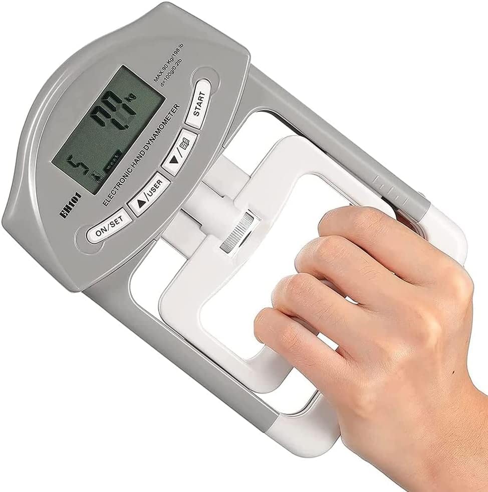 Medidor de medição de força de alcance de depila, dinamômetro digital da mão com tela grande LCD, captura automática de energia eletrônica de manutenção para a escola em casa Sport Home 198lbs / 90kgs Trainers