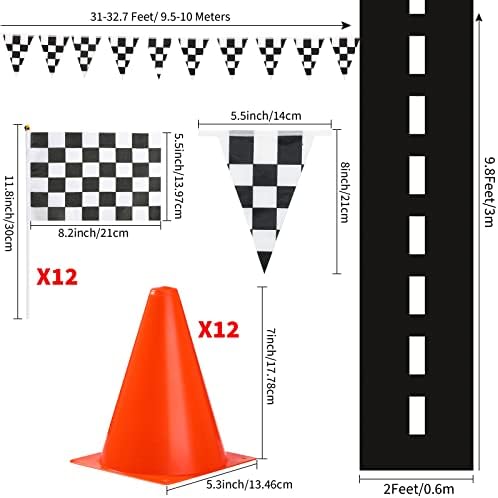 Cones de tráfego Skylety e bandeiras quadriculadas de corrida de 12 cones de tráfego plástico, 12 bandeiras quadriculadas com