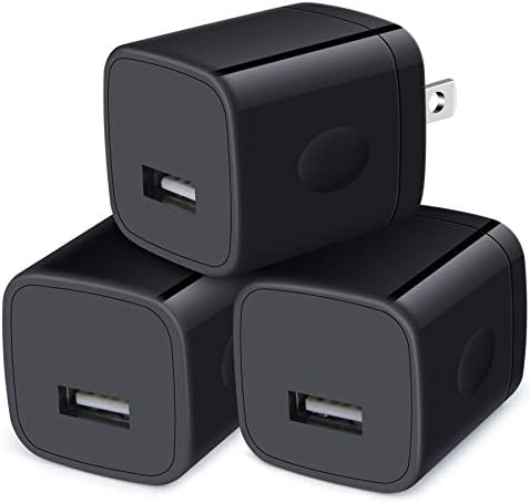 Cubo do carregador de parede, 1A/5V Porta única Plugue de parede USB 3 Viagem Viagem Adaptador de bloco de carregamento preto