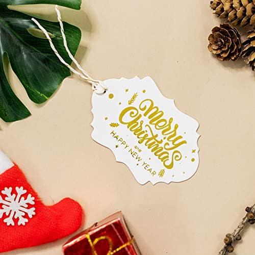 Confete! Feliz Natal e Feliz Ano Novo Tags Gold Foil - Tags de presente Fancy Frame para o Natal