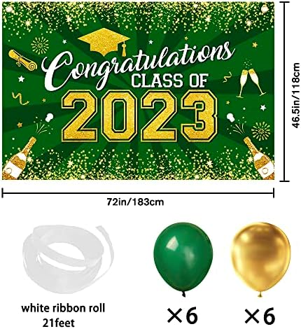 XIMISHOP 13PCS Decorações de festa de graduação 2023 ， Green Gold Parabéns Classe de banner de pós -graduação de 2023 pano de