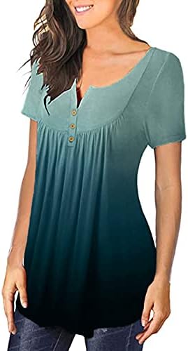 Mulheres casuais manga curta camisas henley gradiente ombre blusa estampada deco