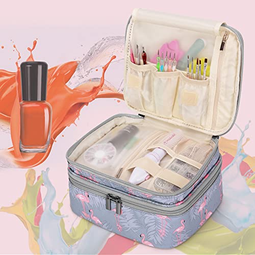 Luxja Unishish Transporting Case - segura 30 garrafas, organizador de camada dupla para esmalte e conjunto de manicure, flamingo