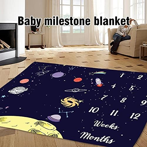 Cobertor de idade do bebê Lylycty, Black Space Galáxia Astonauta Gráfico de Crescimento do bebê Cobertor de bebê Milestone