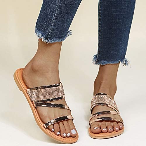 Sandálias pretas de Waserce com strass para mulheres de verão slip-on shipless shones shones de praia aberta sandálias respiráveis ​​sandálias femininas