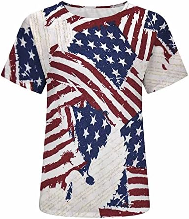 Anoo Independence Day Flag Star Print Top para adolescente menina curta Crew pescoço Tops listrados casuais camisas femininas xv