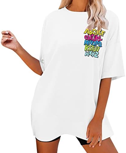 Camisetas de ginástica de grandes dimensões para mulheres, padrão de letra engraçada Camiseta de manga curta Camiseta solta camiseta
