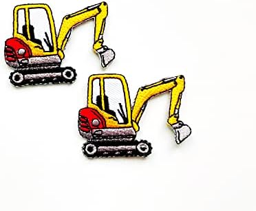 PL Conjunto de 2 minúsculo. Mini Backhoe Digger Tractor Loader Heavy Cute1 Cartoon Costura Ferro em Appliques Bordteled Citch