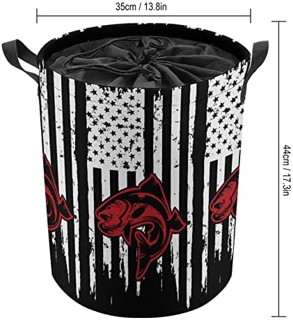 American Flag Bass Fishing Leundry Basket Basking Dobring Basket Laundry Bucket Storage Storage Box com alça de corda