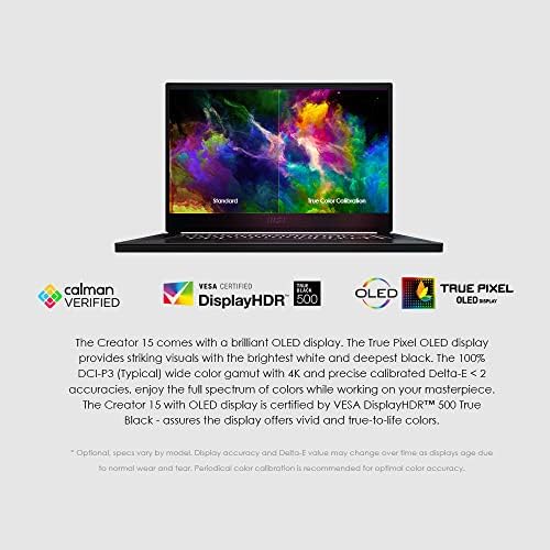 MSI Creator 15 Laptop profissional: 15,6 UHD OLED 4K DCI-P3 Display , Intel Core i7-11800H, Nvidia GeForce RTX