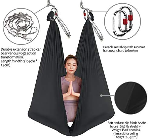 Rede de ioga aérea L: 5m W: 2,8m 5,5 jardas Aerial Pilates Silk Yoga Swing com carga de 2000 IBS incluem cadeia de