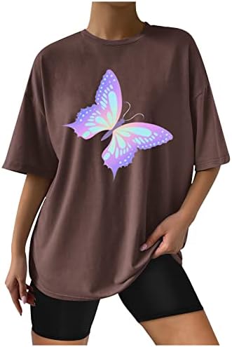 Camisas para mulheres, feminina de picada de manga curta de pista curta Blusa de camiseta solta Tops casuais tops de borboleta de borboleta