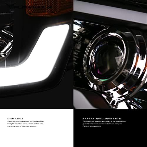 Alpha Owls 8710036 Faróis de projetor de LED completos com luminária de LED sequencial e luz de startup - Amber de Chrome Fits 2009-2014 modelos de halogênio Ford F150