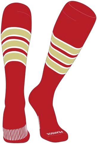 Pear Sox listrado de beisebol OTC, softbol, ​​meias de futebol vermelho, branco, Vegas Gold