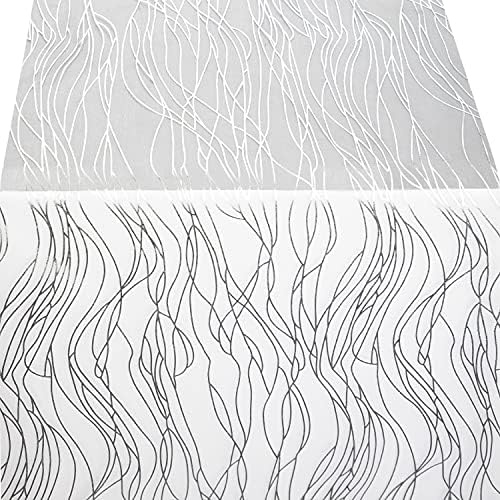 WELTRXE Organza Table Runner Silver, 11'1'x 5,5 YDs Organza Roll com impressão metálica, Glitter Organza Ribbon Sashes Capa