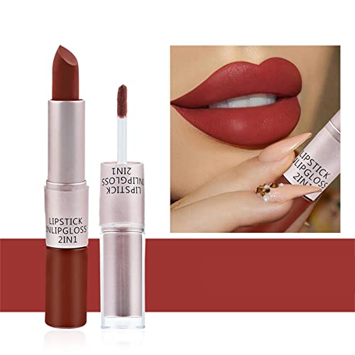 Dbylxmn Lip Lip Gloss Gloss Glaze Batom Lip durading Velvet 2 em 1 Lipstick Lip Lip líquido Lip Lip Lip Nude Double Silky Long Velvet