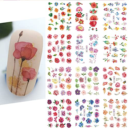 Adesivos de arte da flor de flores decalques que florescem designs de flores transferência de água Sliders de verão crisântemo peony butterfly design para manicure 12 folhas