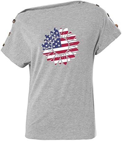 Camiseta patriótica americana para mulheres bandeira americana fora da camiseta de ombro quarto de julho USA Stars Stripes