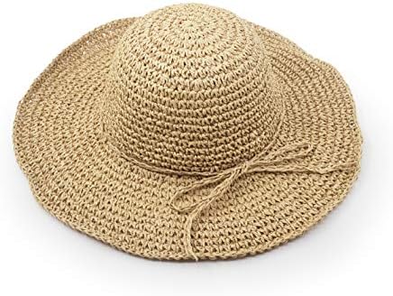 Chapéu de palha, tampa de praia feita à mão larga tampa dobrável ao ar livre chapéu de praia de praia para crianças adultas