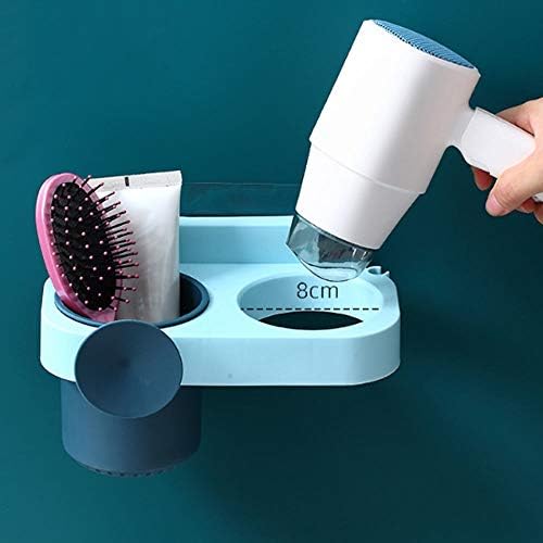 Uxzdx securador de cabelo de cabeceira de cabelo e prateleira de armazenamento de higiene sem perfuração, prateleira multifuncional do secador de cabelo