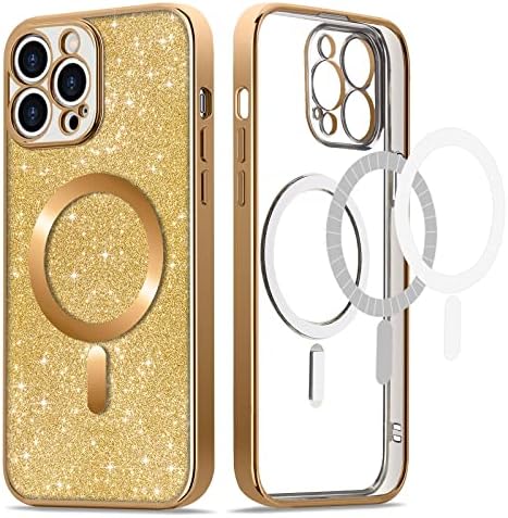 Lapopnut para iPhone 13 Pro Case compatível com MagSafe Luxo Luxo Glitter Plating Silicone Soft Cover for Women Girl,