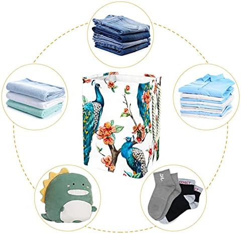 Indomer o pavão no ramo grande cesto de roupa prejudicável a água de roupas de roupas para roupas para roupas de brinquedos,