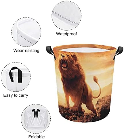 Cesto de lavanderia de foduoduo cesto de leão cesto de lavanderia com alças cesto dobrável Saco de armazenamento de roupas sujas para quarto, banheiro, livro de roupas de brinquedo