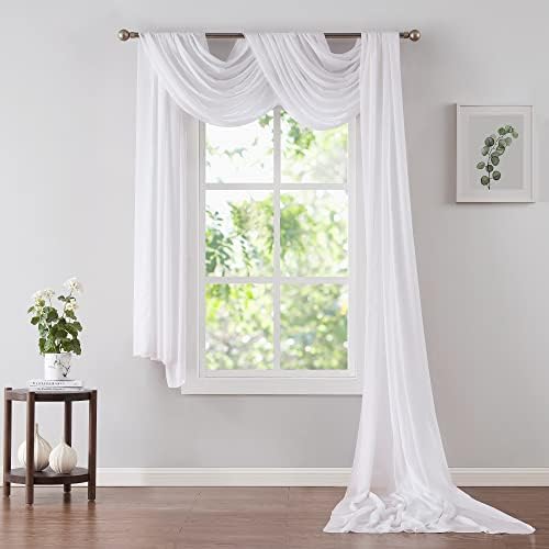 Designs caseiros quentes par de 2 cortinas de cama brancas e brancas de chiffon. Cortinas do dossel de cama de 35 x 288