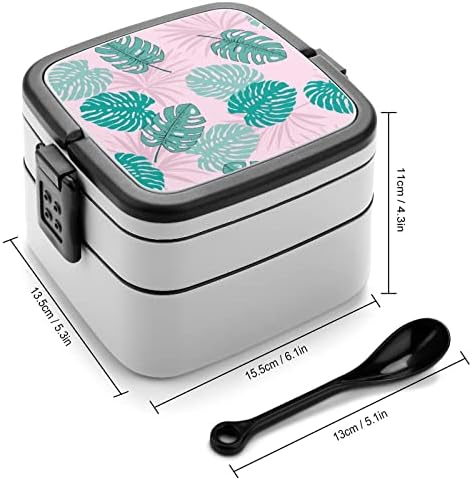 Folhas tropicais Monstera Pattern Lanch Box Portátil Bento Box de camada dupla de grande capacidade Contêiner de alimentos