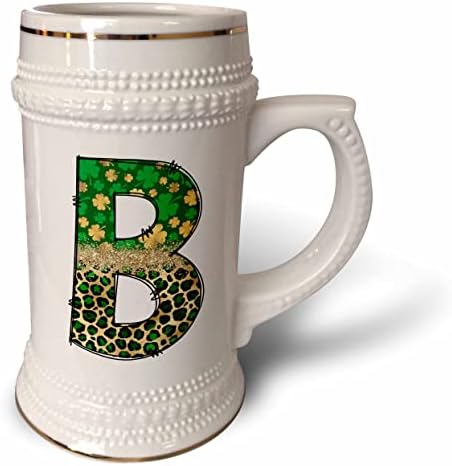 3drose glam leopardo e quatro folhas de trevo monograma inicial B - 22oz de caneca