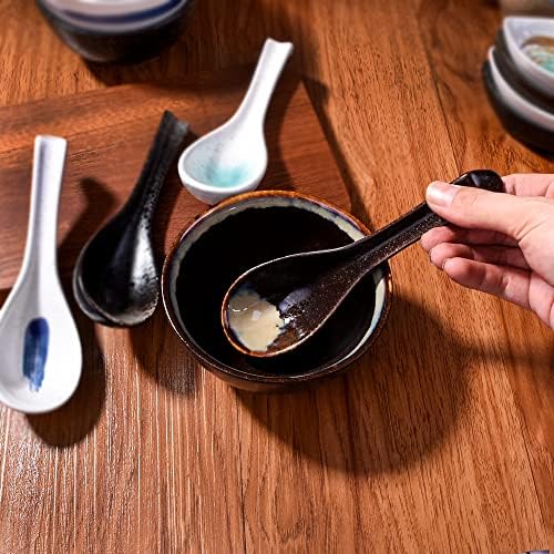 Conjunto de colher de sopa japonesa de 4, colher de sopa asiática, colheres de cerâmica, colher de ramen de alça longa para ramen sobremesas noodle pho wonton miso