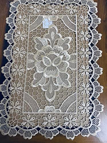 AMT Deluxe Floral Venice Lace Linen Table Runner, cachecol de cômoda - bege bege