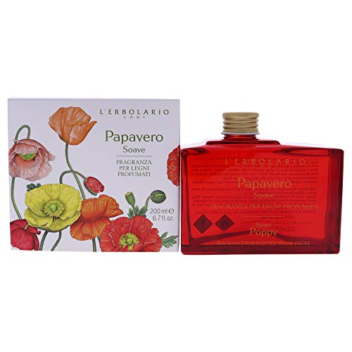 L'erbolario - Poppy doce - Fragrância Difusor de palheta de madeira - Floral duradouro, perfume âmbar - Decorativa,