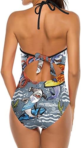 Tubarão de tubarão vintage Surf Surf Surf One Piece Swimsuit V Nech Neckwear