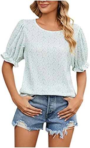 Tops de estampa floral para mulheres Camisetas de manga curta e manga curta