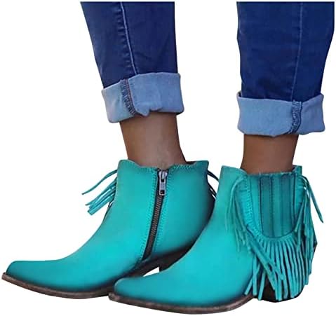 Botas de tornozelo sinzelimin zíper feminino zíper távels de cowboy boots salto grossa sapatos pontiagudos de toe mid calf knight booties