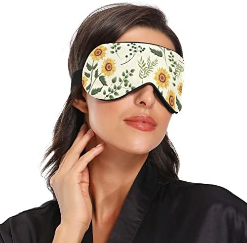 Máscara de olhos adormecidos respiráveis ​​para folhas de flores de girassol, capa de sono de olhos para descanso de verão, vendência elástica de contornos para mulheres e homens viagens
