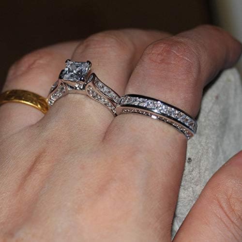 Jóias de ansiedade para adolescentes 2-em 1 anel branco engajamento vintage feminino conjunto de diamantes de casamento rings de banda de prata