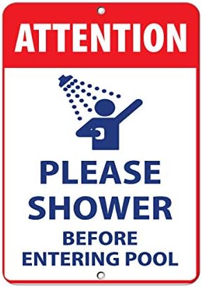 Atenção, por favor, tome banho antes de entrar na atividade da piscina, sinal de vinil adesivo 8