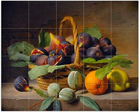 Mural de ladrilhos Still Life Fruit figs cesto de limão laranja por William Hammer Cozinha Banheiro de chuveiro Backsplash Splashback 5x4 4,25 Cerâmica, brilhante