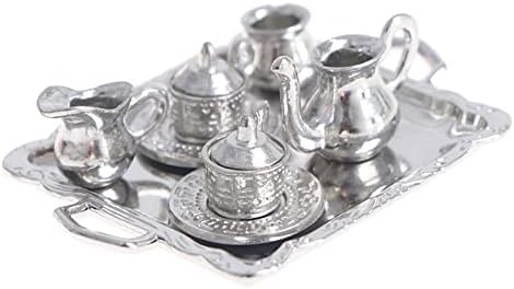 11 PCS Conjunto de chá em miniatura de liga com tampa de chá de tampa de bandeja para 1:12 Mini casas de decoração de