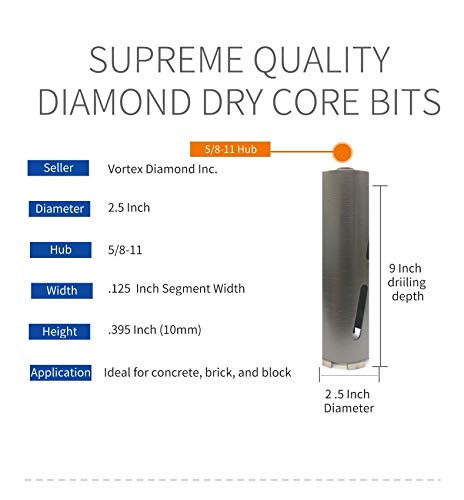 Alskar Diamond APDB 2-1/2 polegadas de broca seca bits com segmento alinhado de diamante para alvenaria de concreto de tijolo 5/8